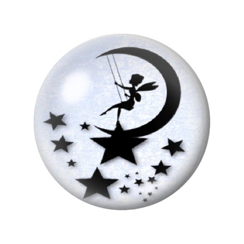 Cabochon en Verre Illustré Fée Assise sur la Lune 12 à 25mm