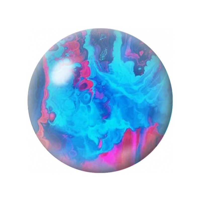 Cabochon en Verre Illustré Encre Turquoise et Fuchsia 12 à 25mm