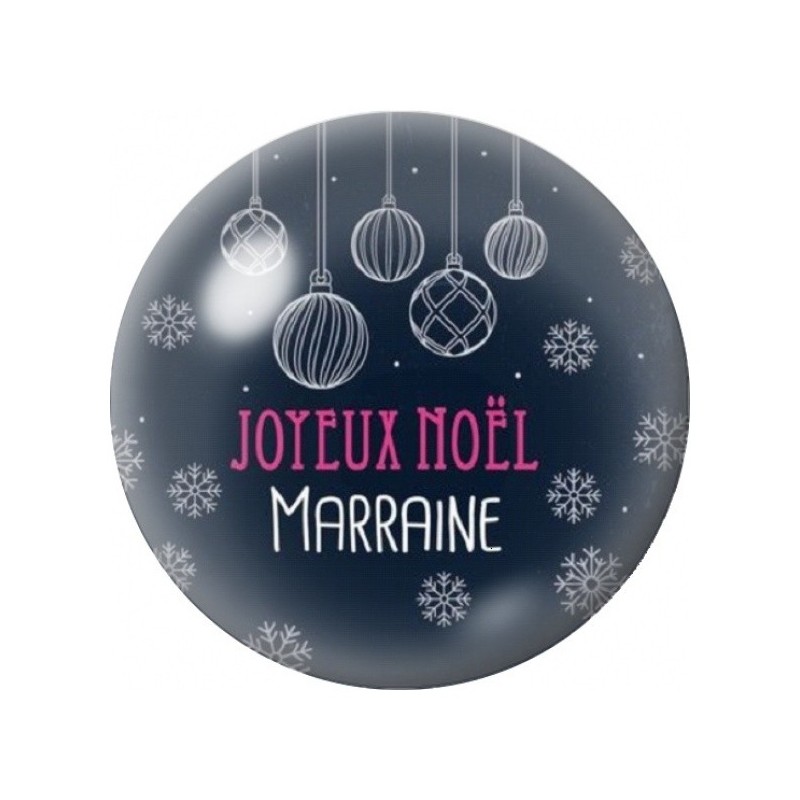 Cabochon en Verre Illustré Joyeux Noël Marraine Argenté 12 à 25mm