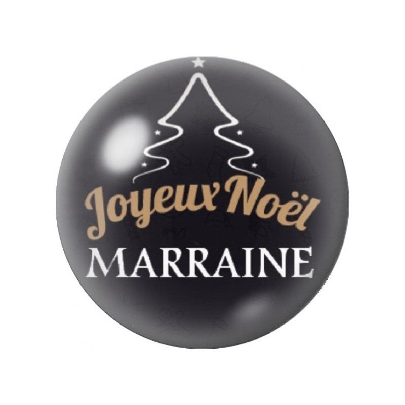 Cabochon en Verre Illustré Joyeux Noël Marraine au Sapin Doré 12 à 25mm