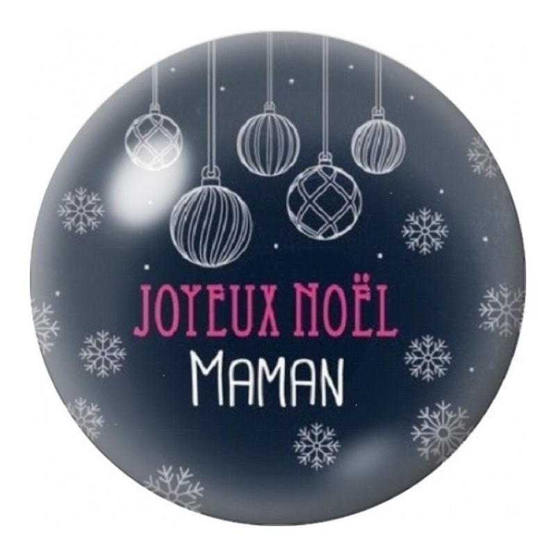 Cabochon en Verre Illustré Joyeux Noël Maman aux Boules Argentées 12 à 25mm