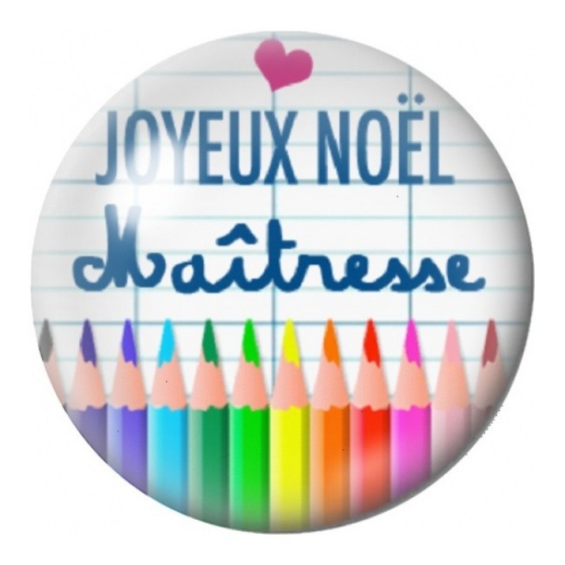 Cabochon en Verre Illustré Joyeux Noël Maîtresse aux Crayons 12 à 25mm