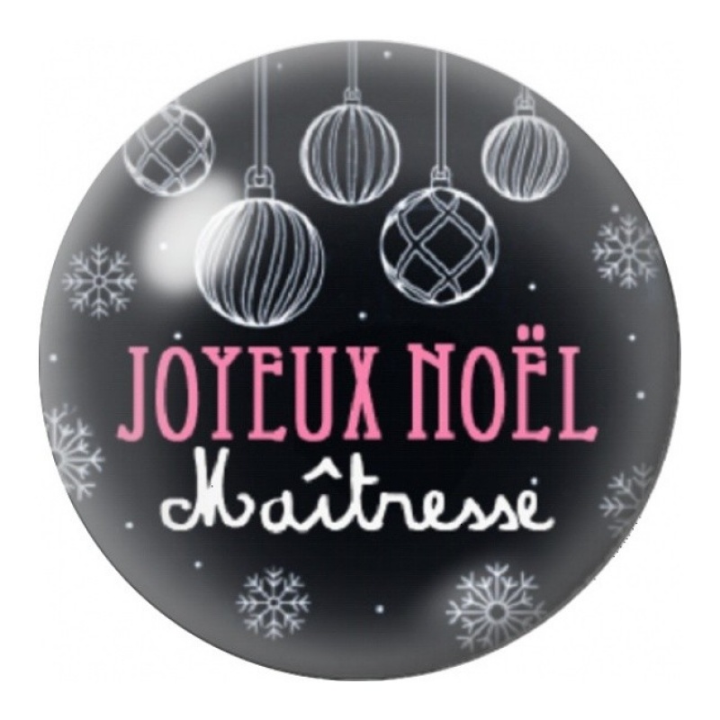 Cabochon en Verre Illustré Joyeux Noël Maîtresse Argenté 12 à 25mm