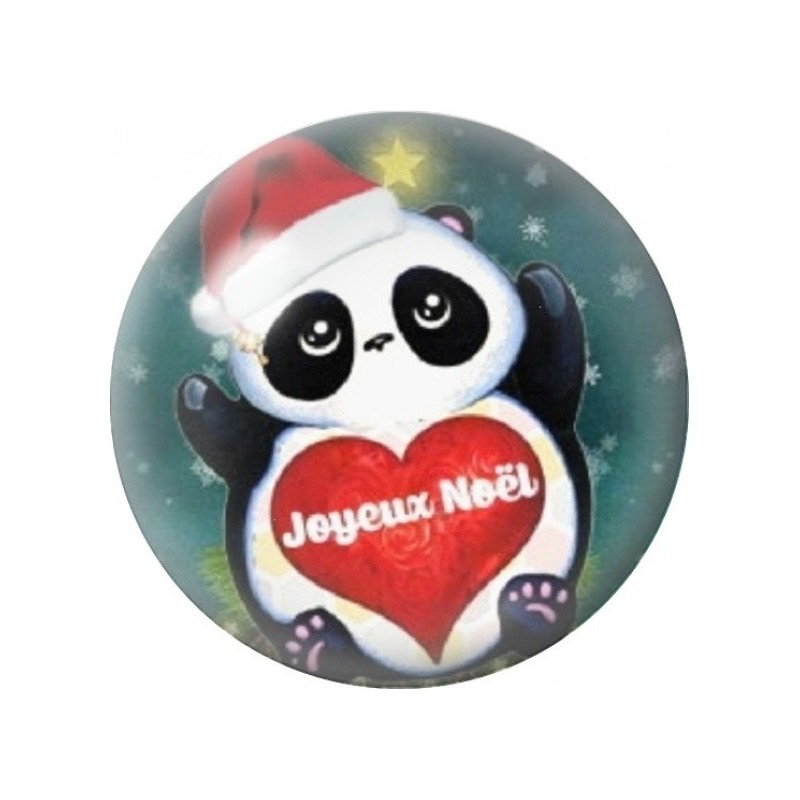 Cabochon en Verre Illustré Panda au Cœur Joyeux Noël 12 à 25mm