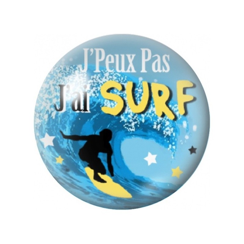 Cabochon en Verre Illustré J’Peux Pas J’ai Surf 12 à 25mm