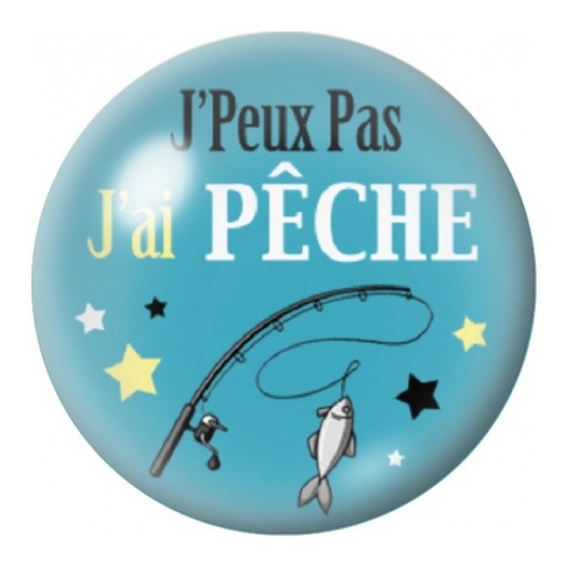 Cabochon en Verre Illustré J’Peux Pas J’ai Pêche 12 à 25mm