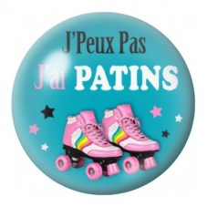 Cabochon en Verre Illustré J’Peux Pas J’ai Patins 12 à 25mm pour la Création de Bijoux Fantaisie - DIY