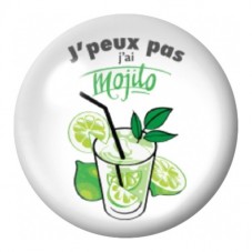 Cabochon en Verre Illustré J’Peux Pas J’ai Mojito Illustré 12 à 25mm pour la Création de Bijoux Fantaisie - DIY