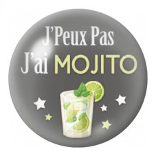 Cabochon en Verre Illustré J’Peux Pas J’ai Mojito sur Fond Gris 12 à 25mm pour la Création de Bijoux Fantaisie - DIY
