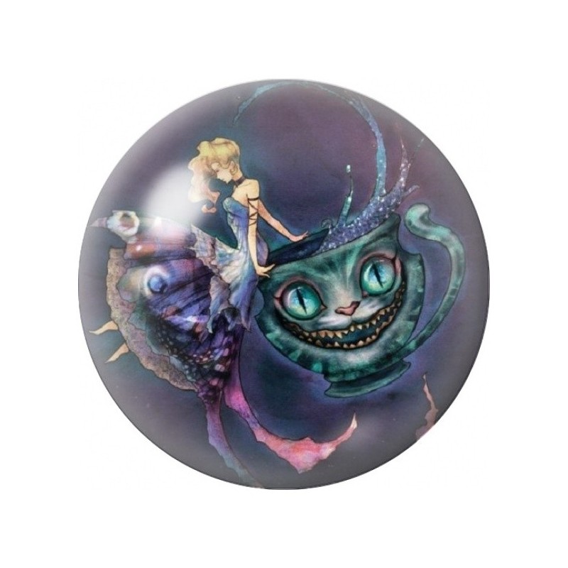 Cabochon en Verre Illustré Alice et Chat du Cheshire en Voyage 12 à 25mm