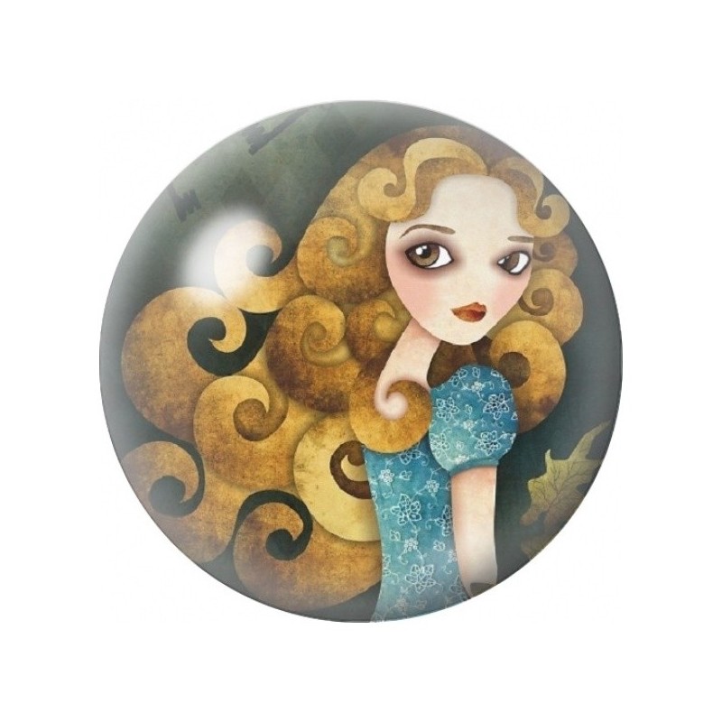 Cabochon en Verre Illustré Alice aux Boucles Dorées 12 à 25mm
