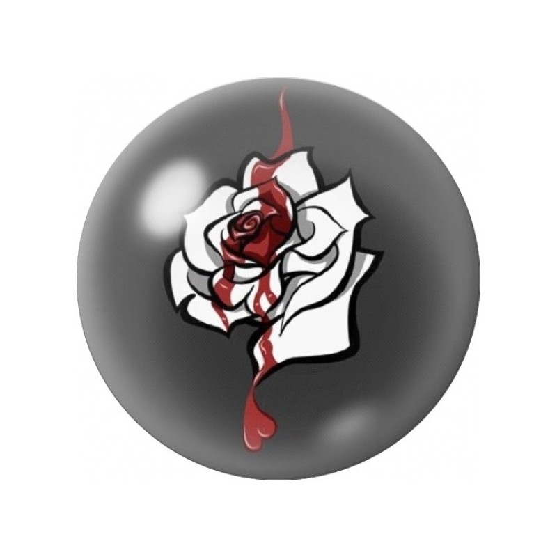 Cabochon en Verre Illustré Rose Blanche Peinte en Rouge 12 à 25mm