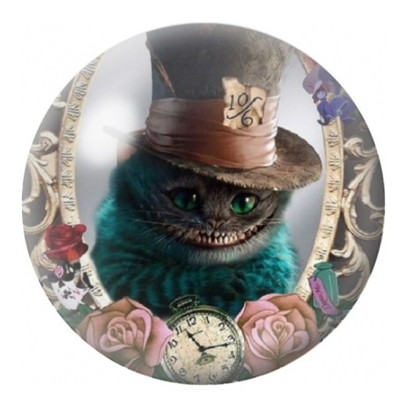 Cabochon en Verre Illustré Chat du Cheshire Chapelier 12 à 25mm