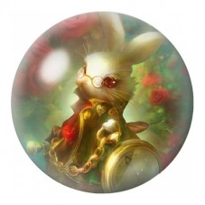 Cabochon en Verre Illustré Lapin Blanc sur Machine Dorée 12 à 25mm pour la Création de Bijoux Fantaisie - DIY