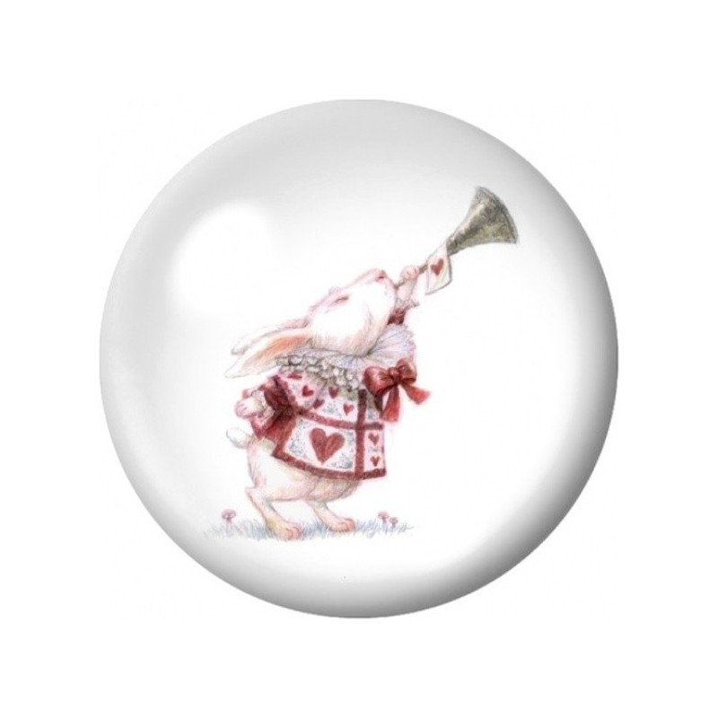 Cabochon en Verre Illustré Lapin Blanc à la Théière Rose 12 à 25mm