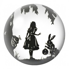 Cabochon en Verre Illustré Silhouettes d’Alice et du Lapin Blanc 12 à 25mm pour la Création de Bijoux Fantaisie - DIY