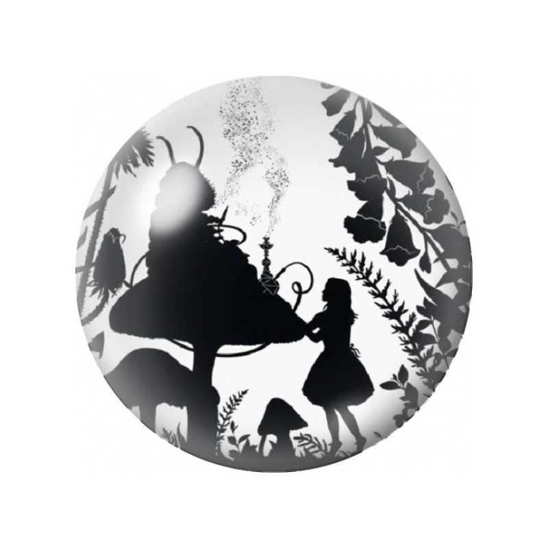 Cabochon en Verre Illustré Alice et la Chenille en Silhouette 12 à 25mm
