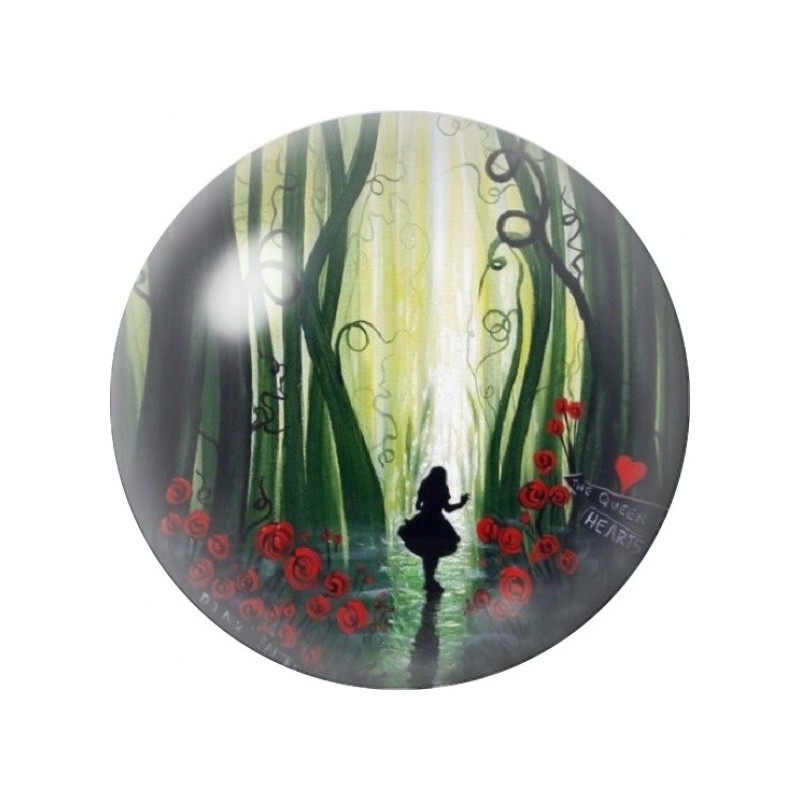 Cabochon en Verre Illustré Alice dans la Forêt aux Roses Rouges 12 à 25mm