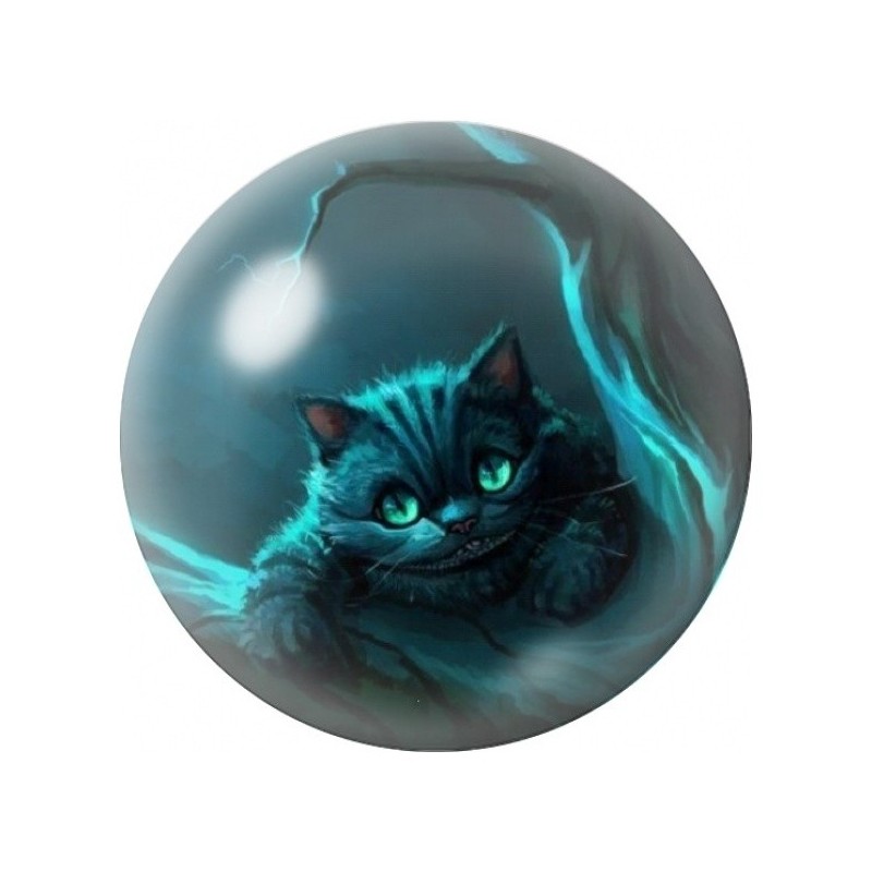 Cabochon en Verre Illustré Chat du Cheshire Turquoise Sombre 12 à 25mm