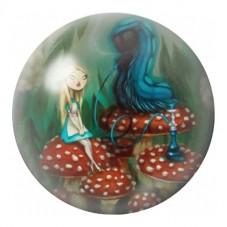 Cabochon en Verre Illustré Alice et la Chenille aux Champignons 12 à 25mm pour la Création de Bijoux Fantaisie - DIY