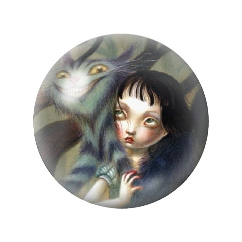 Cabochon en Verre Illustré Alice Sombre et Chat du Cheshire 12 à 25mm