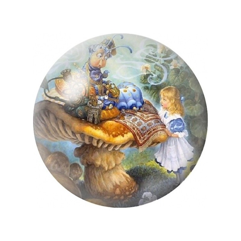 Cabochon en Verre Illustré Alice et la Chenille au Thé 12 à 25mm