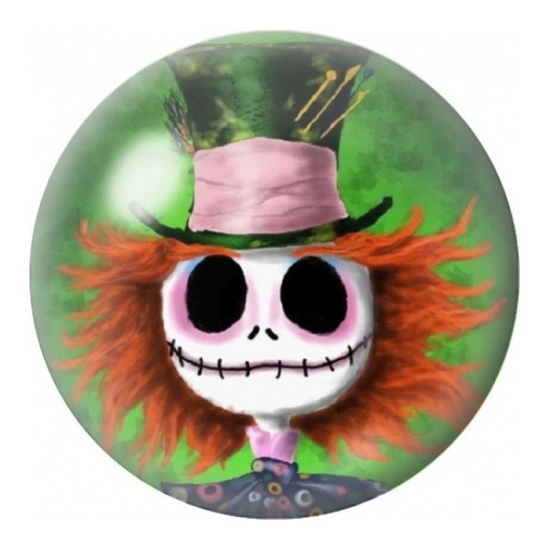 Cabochon en Verre Illustré Chapelier Squelette aux Cheveux Orange 12 à 25mm