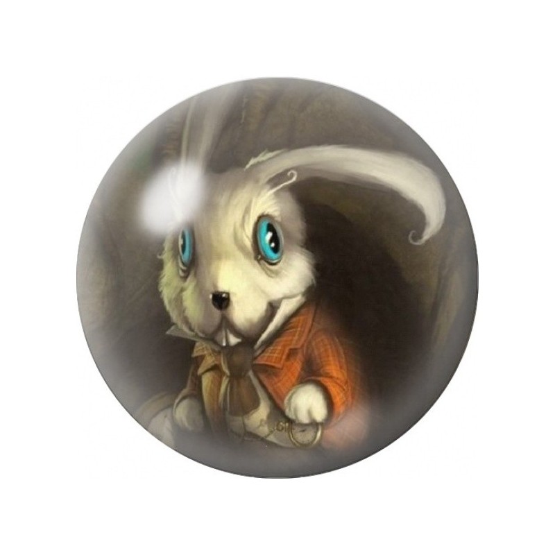 Cabochon en Verre Illustré Petit Lapin Blanc en Habit Orange 12 à 25mm