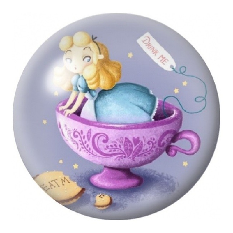 Cabochon en Verre Illustré Alice dans une Tasse Rose 12 à 25mm