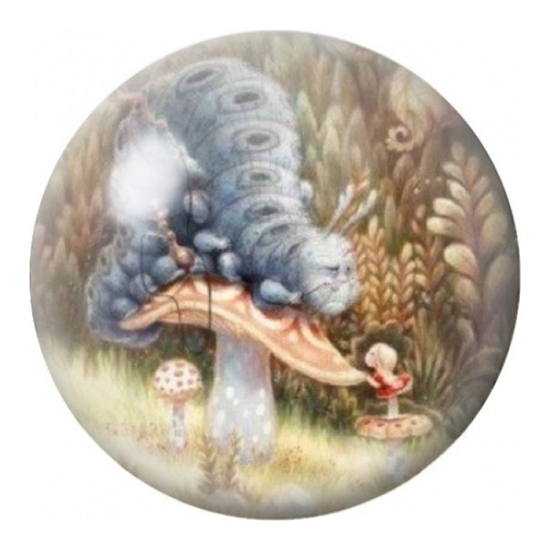 Cabochon en Verre Illustré Chenille Bleue sur Champignon 12 à 25mm