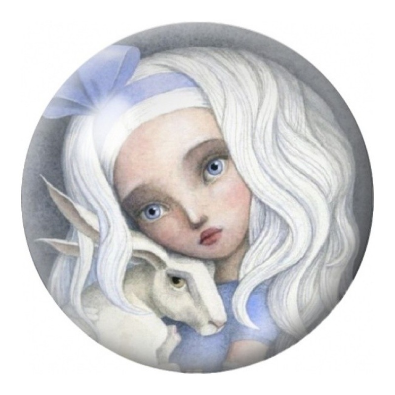Cabochon en Verre Illustré Alice Blanche et Lapin 12 à 25mm
