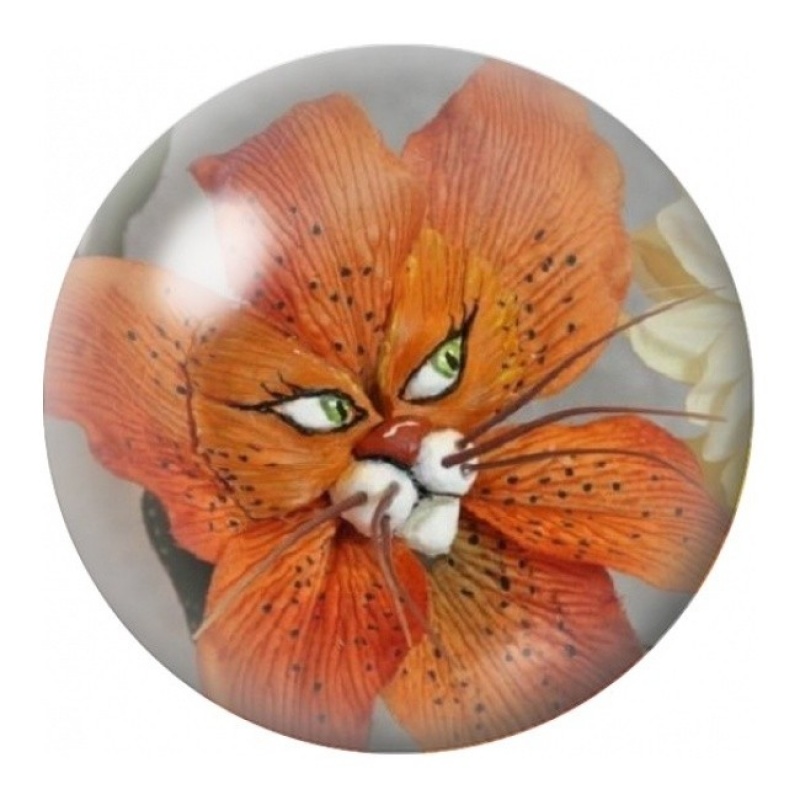 Cabochon en Verre Illustré Fleur Chat Orange d’Alice 12 à 25mm