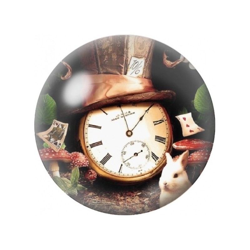 Cabochon en Verre Illustré Horloge du Chapelier et Cartes 12 à 25mm