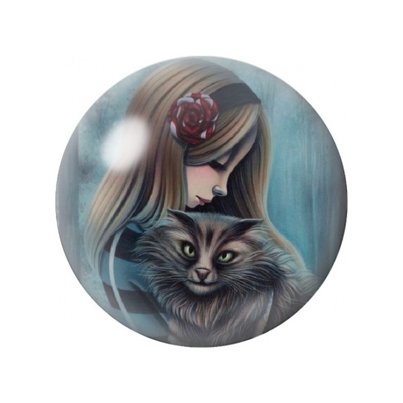 Cabochon en Verre Illustré Alice Gothique et Chat du Cheshire 12 à 25mm