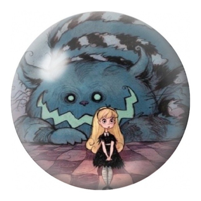Cabochon en Verre Illustré Alice Face au Chat du Cheshire Géant 12 à 25mm