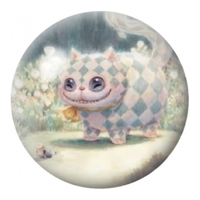 Cabochon en Verre Illustré Petit Chat du Cheshire Pastel 12 à 25mm