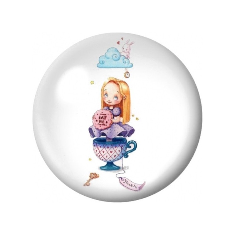 Cabochon en Verre Illustré Petite Alice aux Tasses Empilées 12 à 25mm