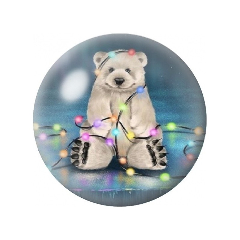 Cabochon en Verre Illustré Ours Polaire aux Guirlandes de Noël 12 à 25mm