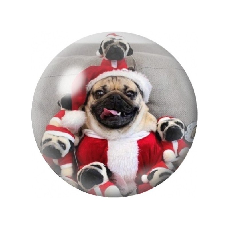 Cabochon en Verre Illustré Bouledogue en Père Noël 12 à 25mm