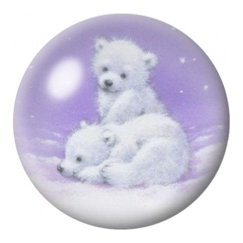 Cabochon en Verre Illustré Ourse Polaire et ses Oursons 12 à 25mm
