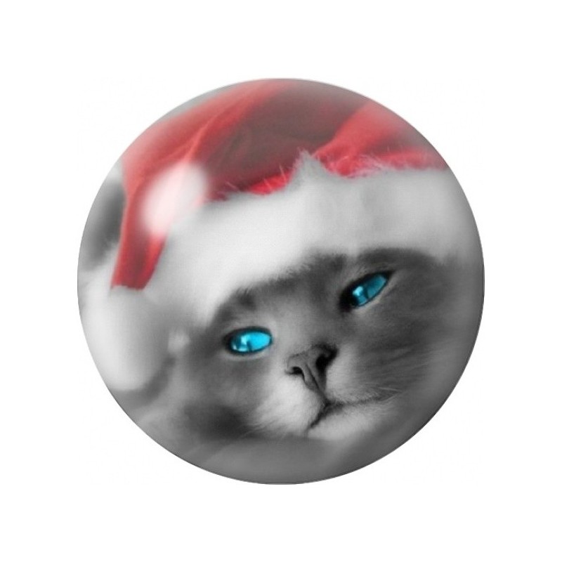 Cabochon en Verre Illustré Chat Gris aux Yeux Turquoise de Noël 12 à 25mm
