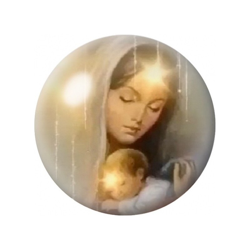 Cabochon en Verre Illustré Vierge et Enfant à la Lumière Dorée 12 à 25mm