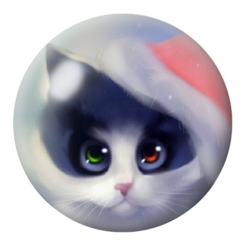 Cabochon en Verre Illustré Chat Noir et Blanc en Bonnet de Noël 12 à 25mm