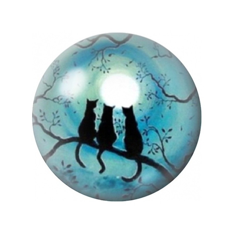 Cabochon en Verre Illustré Deux Chats sous la Pleine Lune 12 à 25mm