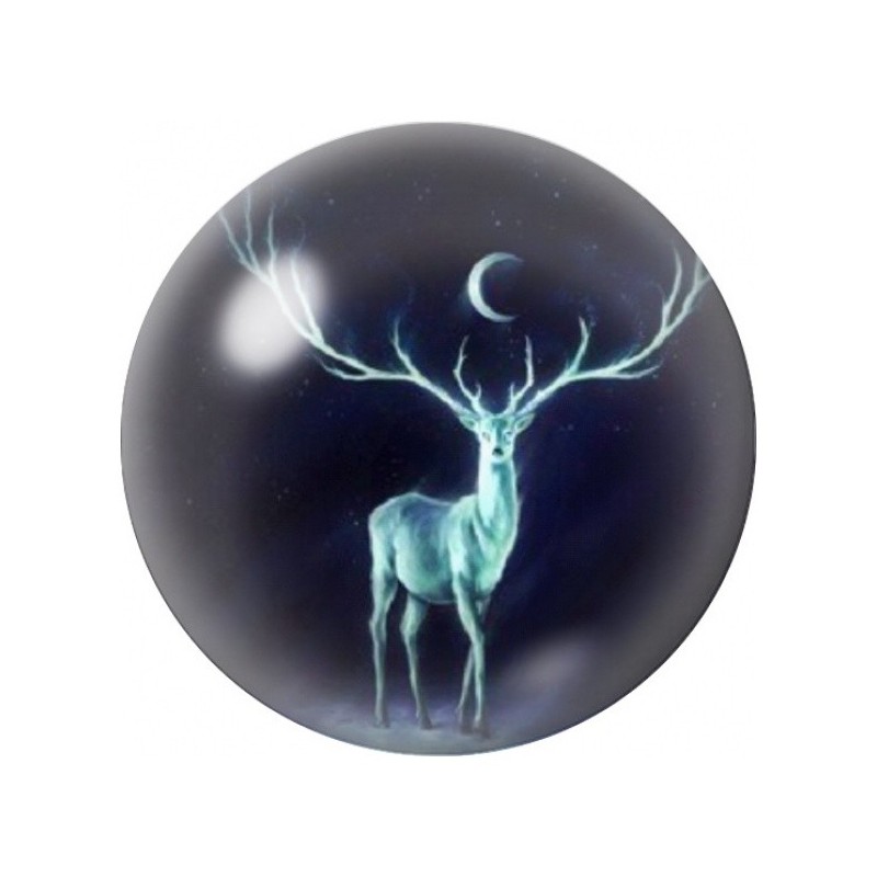 Cabochon en Verre Illustré Cerf Spectral et Croissant de Lune 12 à 25mm