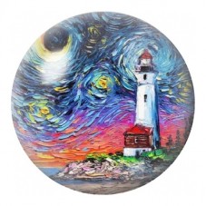Cabochon en Verre Illustré Phare sous la Nuit Étoilée 12 à 25mm pour la Création de Bijoux Fantaisie - DIY