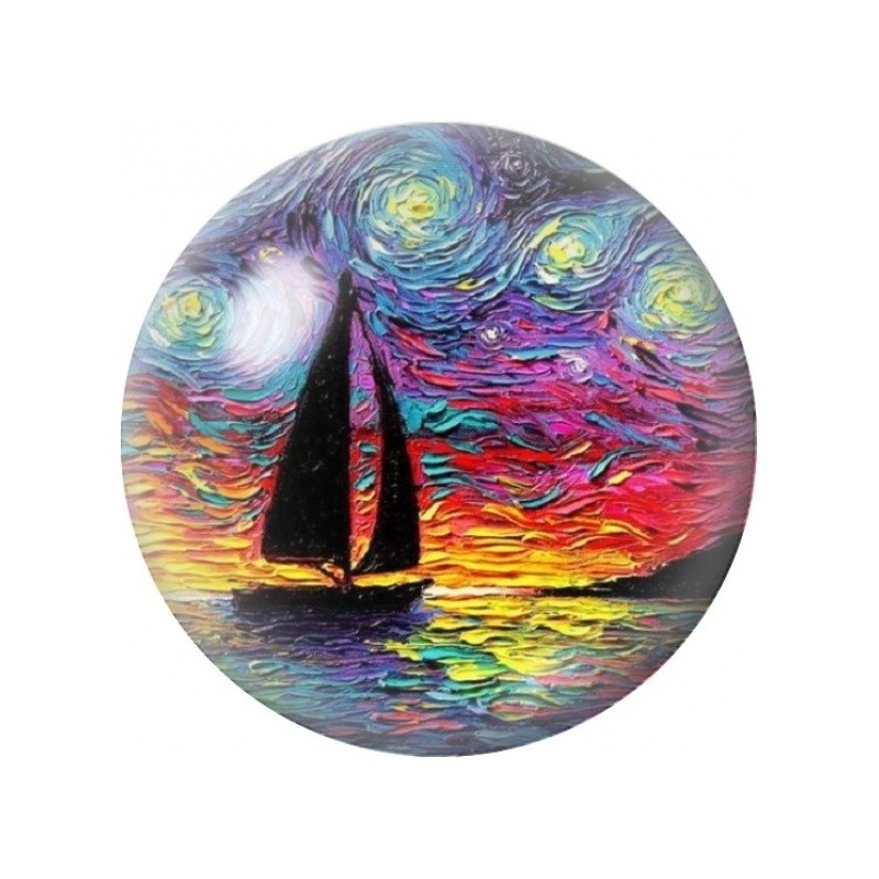 Cabochon en Verre Illustré Voilier sous la Nuit Étoilée 12 à 25mm