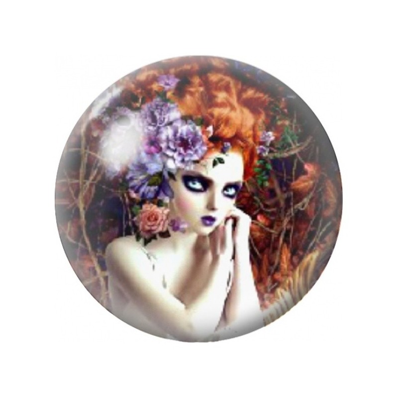 Cabochon en Verre Illustré Femme Florale aux Couleurs d’Automne 12 à 25mm