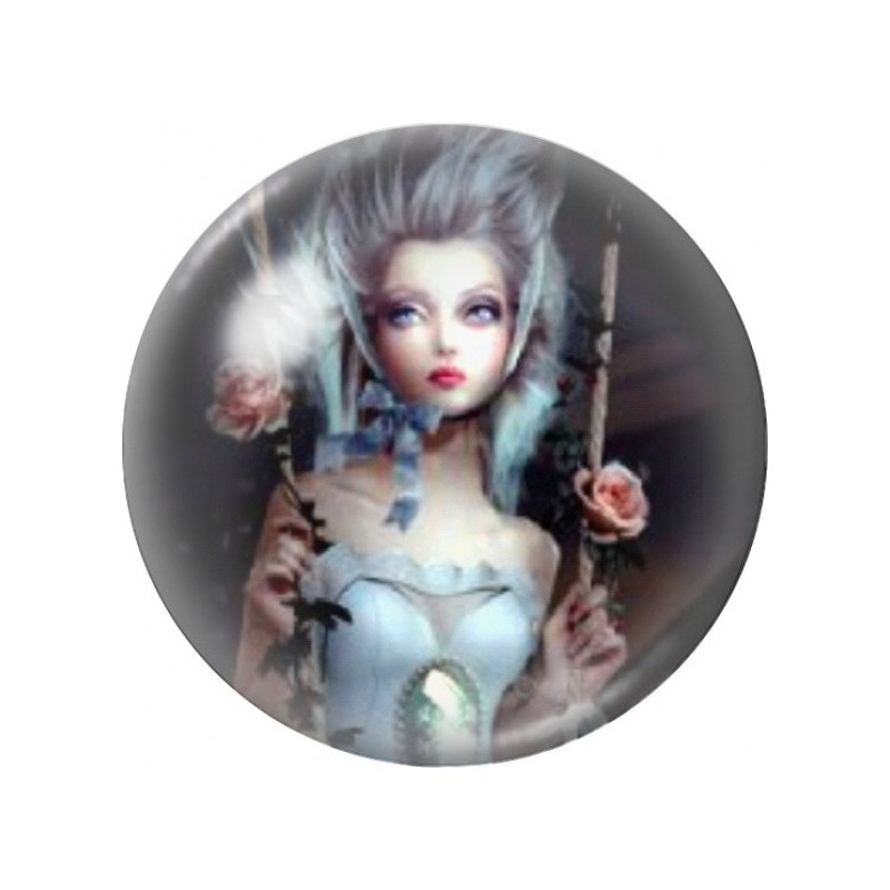 Cabochon en Verre Illustré Femme Blanche aux Roses 12 à 25mm