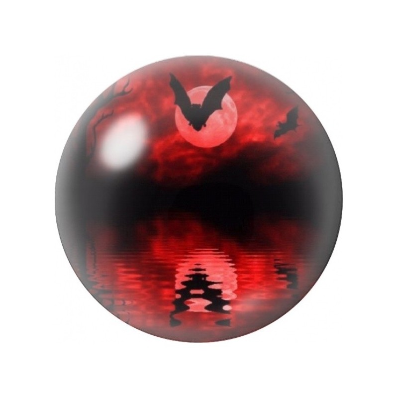Cabochon en Verre Illustré Chauves-Souris sous la Lune Rouge 12 à 25mm
